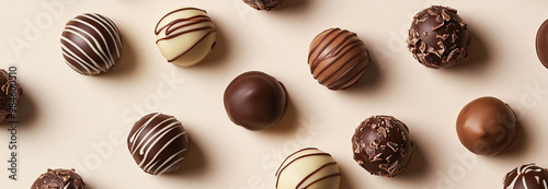 Chocolate truffles on a light beige background 