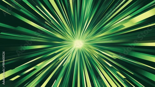 Line art illustration of a green abstract burst of rays featuring perspective and concentration lines creating a groovy psychedelic backdrop