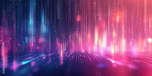 Futuristic striped panorama background design featuring vibrant lights in a line art illustration style