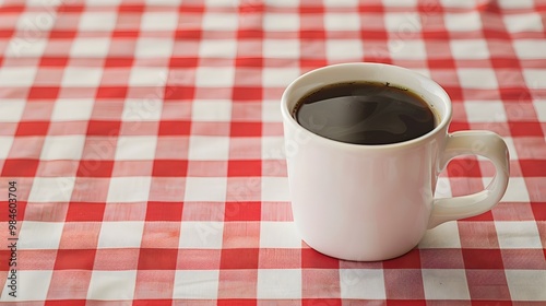 Classic Diner Style Coffee Mug on a Checkered Tablecloth