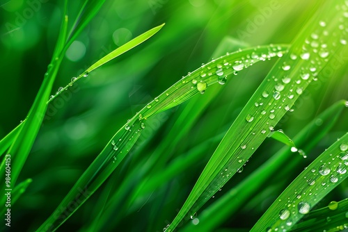 Water drops on green grass. Nature background.