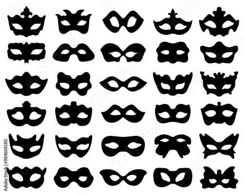 Black silhouette of festive masks on a white background		