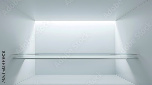 Wallpaper Mural Minimalist Floating Glass Shelf in Futuristic All White Room for Sleek Tech Product Presentation Torontodigital.ca