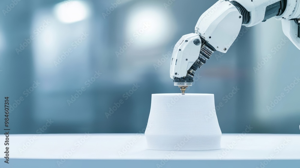 Robot performing a quality control scan on a 3D-printed object ...