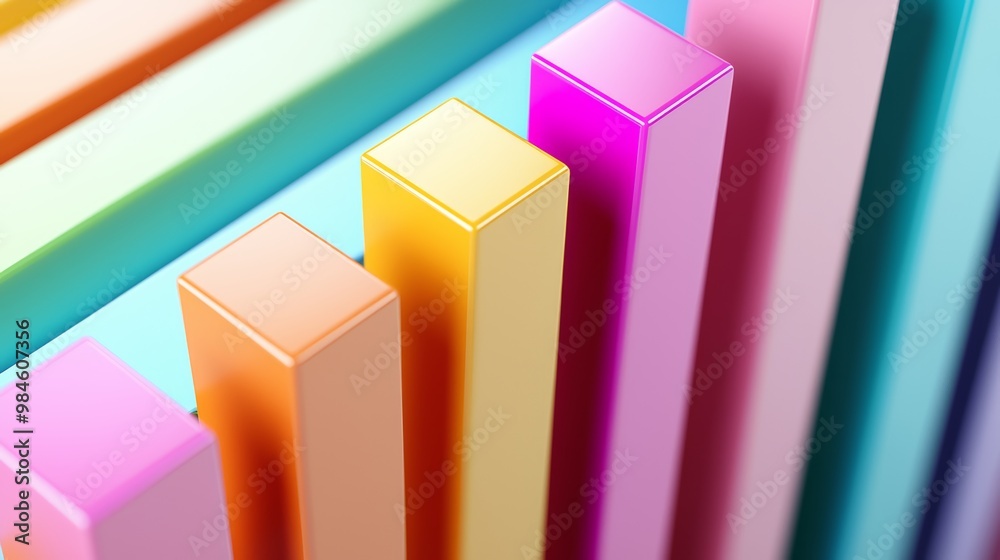 A vibrant graph with bars in radiant colors symbolizing positive business growth and technological progress. A vibrant graph with bars in radiant colors symbolizing positive business growth and technological progress.