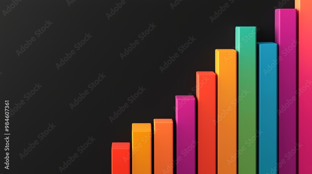A vibrant graph with bars in radiant colors symbolizing positive business growth and technological progress. A vibrant graph with bars in radiant colors symbolizing positive business growth and technological progress.
