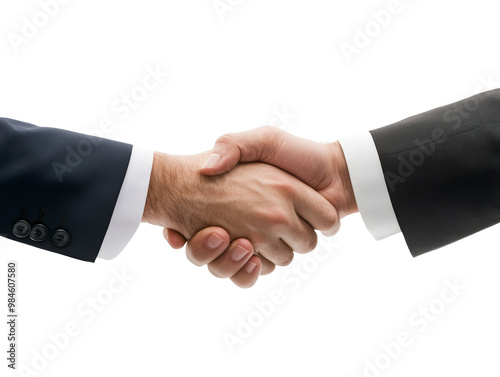 A businessman shaking hands with a client, wearing formal suits, isolated on transparent background