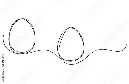 easter holiday eggs drawn by one line, happy easter concept, greeting banner design, abstract illustration in minimal style