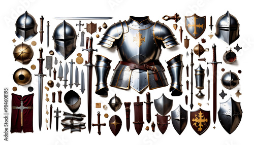 Obraz na płótnie knight olated armor medieval knight metal ancient armoring isolated mediaeval protection steel warrior sword battle war old helmet weapon antique iron soldier vintage suit heavy man military w salonie