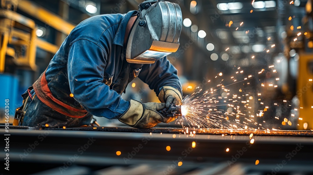 Industrial Worker Using a Grinder in a Factory Setting Industrial Worker Using a Grinder in a Factory Setting