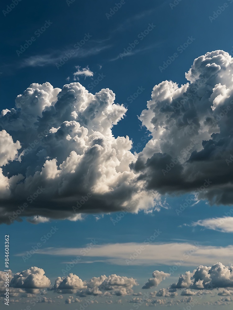 Tranquil panoramic view of blue sky with white clouds. Tranquil panoramic view of blue sky with white clouds.