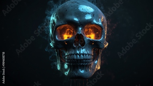 Translucent skull emitting a haunting, mysterious aura, ideal for dark fantasy themes.