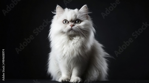 Persian cat on a black background. Portrait of a beautiful white cat.