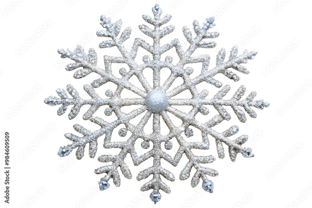 Silver glitter snowflake ornament isolated on transparent background Silver glitter snowflake ornament isolated on transparent background