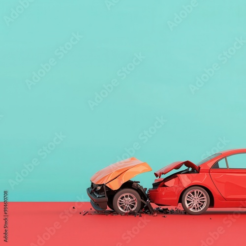 Car crash, with insurance coverage concept, 3D illustration, copy space for text, photo