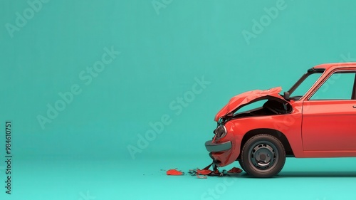 Car crash, with insurance coverage concept, 3D illustration, copy space for text, photo