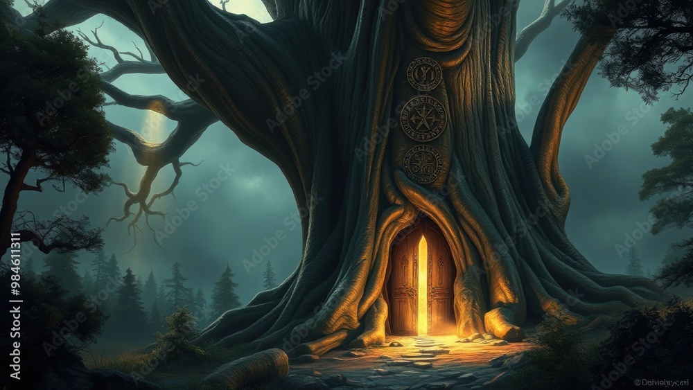 Fototapeta premium Ancient Tree with Doorway to Another Realm