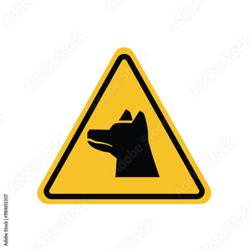 guard dog danger warning sign on yellow triangle board. Suitable for posters and web icons