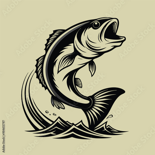 large bass fish in the mount jumping from the water isolated on white background 