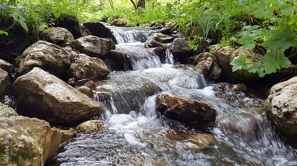 A small stream flowing over rocks.
A small stream flowing over rocks.