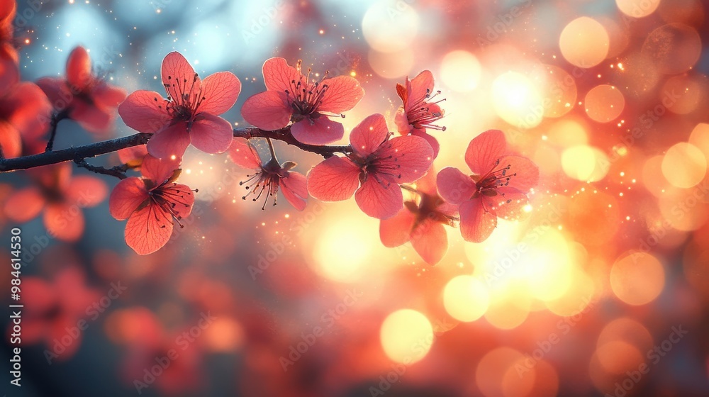 Soft Focus Cherry Blossom Blooms in Vibrant Pink and Red Hues, Capturing Serene Beauty. Soft Focus Cherry Blossom Blooms in Vibrant Pink and Red Hues, Capturing Serene Beauty.