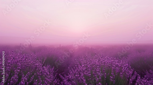 Lavender Field in Misty Sunrise