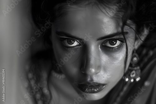 Womans Powerful Eyes Close Up with Earrings and Hair