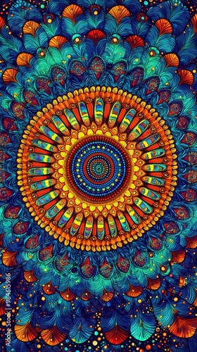 Intricate mandala design featuring vibrant colors and patterns, perfect for artistic and creative projects.