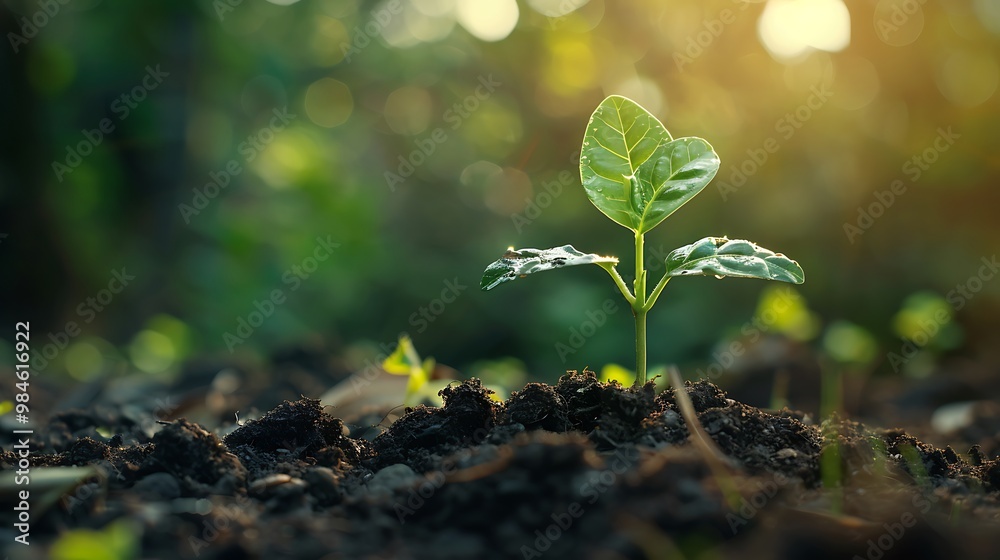 Green seedling growing from seed on blurred nature background Green seedling growing from seed on blurred nature background