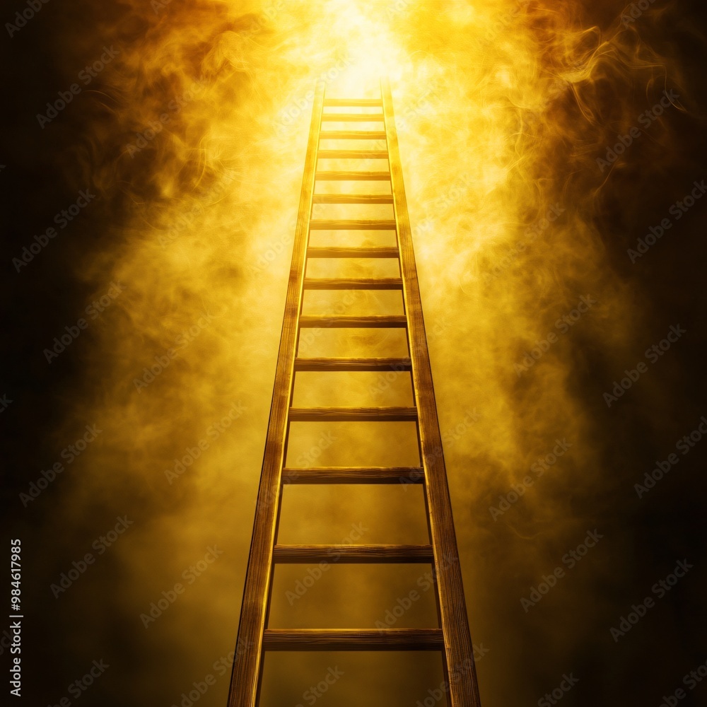Golden Ladder of Ambition: Reaching for Success in Glowing Light