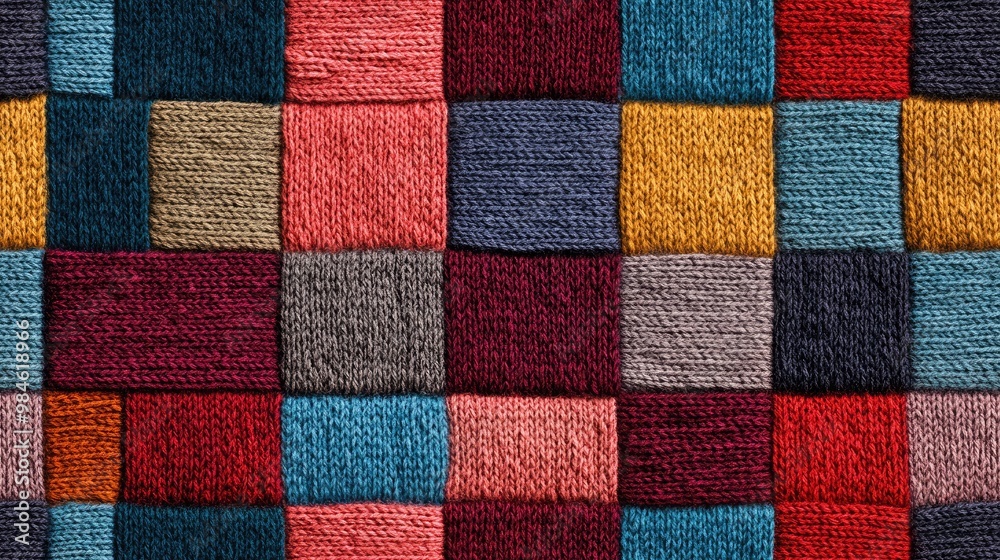 Seamless background featuring a knitted texture that mimics wool showcasing a variety of multicolored squares Seamless background featuring a knitted texture that mimics wool showcasing a variety of multicolored squares