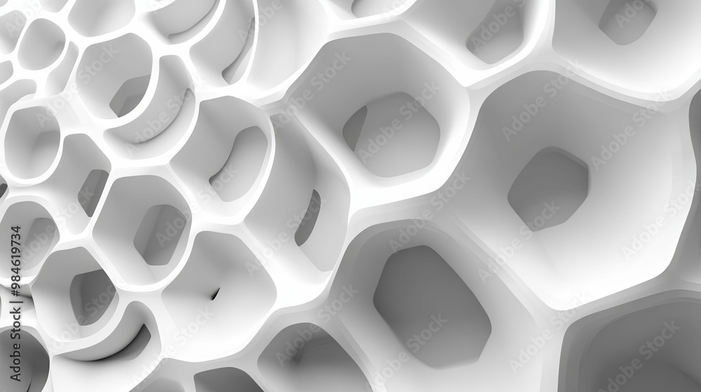 Abstract White Geometric Structure with Interconnected Cavities Abstract White Geometric Structure with Interconnected Cavities