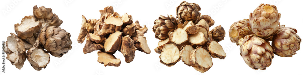 Fototapeta premium Topinambur/Jerusalem artichoke - Nutty and crunchy great in salads Isolated on Clear White Background Highly Detailed 