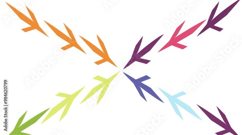 Minimalistic Vector Graphic of Colorful Arrows on White Background. Sharp Edges and Clean Lines Representing Different Marketing Options for Customers.