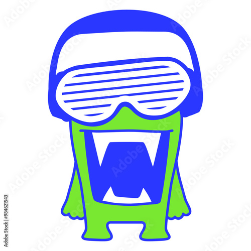 Cool Happy Music Face Crazy Best Party Monster DJ Funny Listening Headphone Sunglasses Listen Loud Bass Sound Night Clubber Raver Disco Club Band Concert Techno Discothek Love Humor Fun Illustration