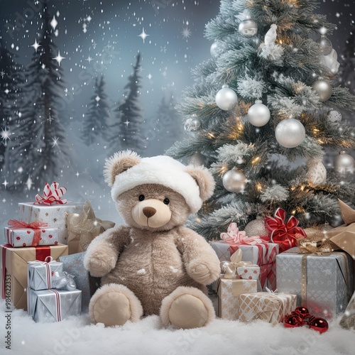 A Teddy Bear Christmas Winter Wonderland, Toys and Christmas Tree