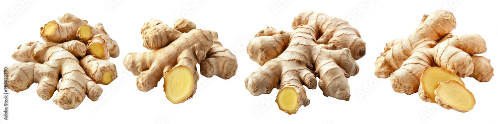 Ginger - Spicy and warming used in both sweet and savory dishes Isolated on Clear White Background Highly Detailed Ginger - Spicy and warming used in both sweet and savory dishes Isolated on Clear White Background Highly Detailed