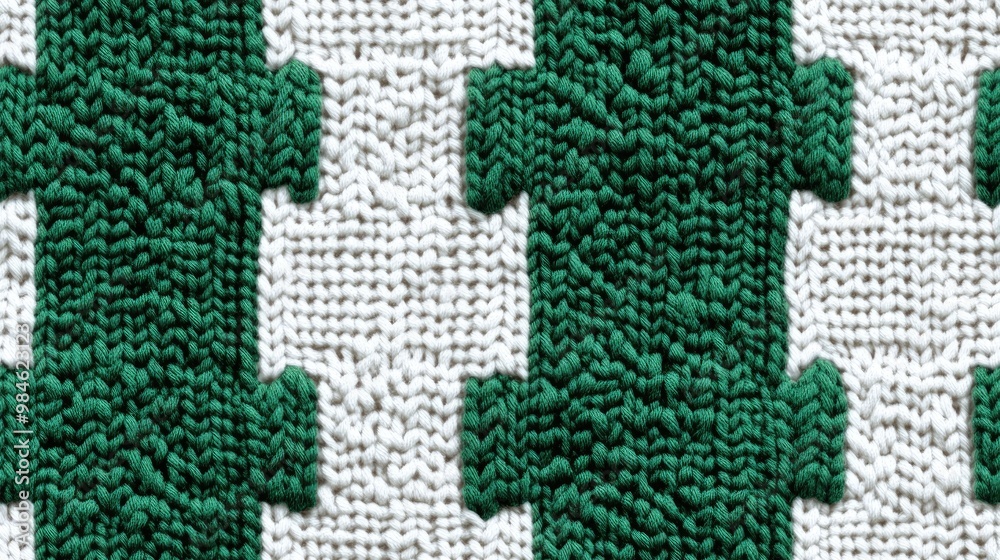 Obraz premium Green and white gingham knitted pattern festive sweater design seamless knitted texture