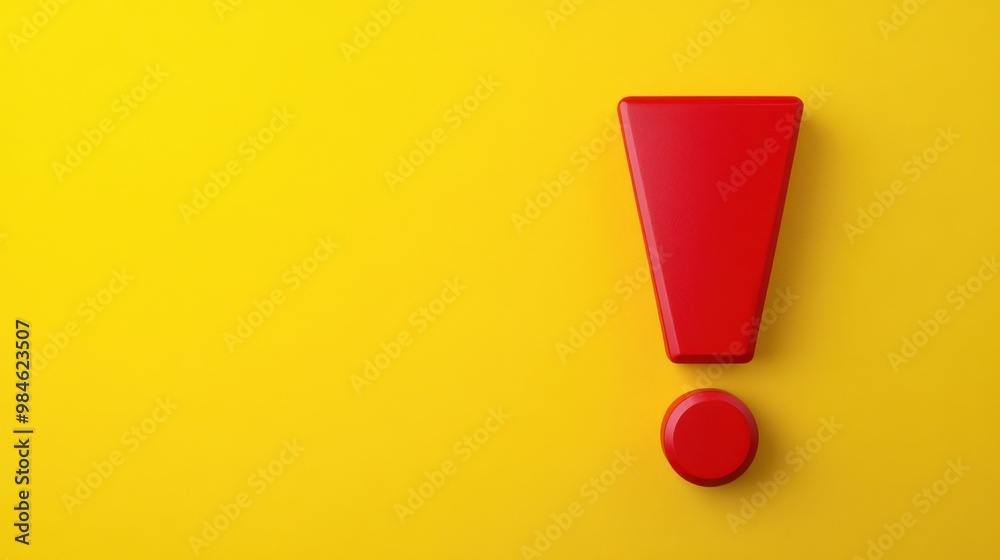 Red exclamation mark symbol on a yellow background representing warning or attention Red exclamation mark symbol on a yellow background representing warning or attention