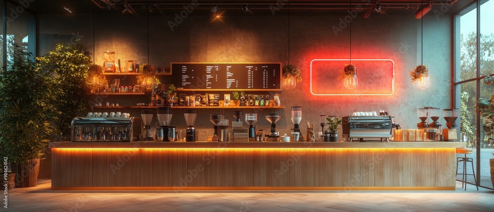 Modern Coffee Shop Interior Design - Cozy Ambiance with Open Counter. Modern Coffee Shop Interior Design - Cozy Ambiance with Open Counter.