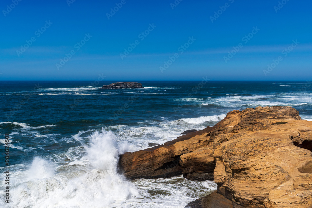 Waves Crashing at Devils Punchbowl, Oregon Coast, Summer, Oregon Waves Crashing at Devils Punchbowl, Oregon Coast, Summer, Oregon