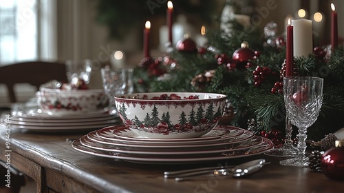 Traditional festive table setting with winter dishes photo