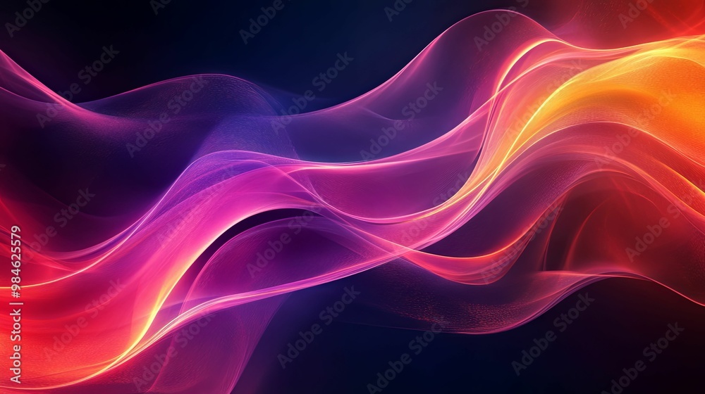 Abstract Swirling Waves of Pink, Orange, and Red Light on a Dark Background