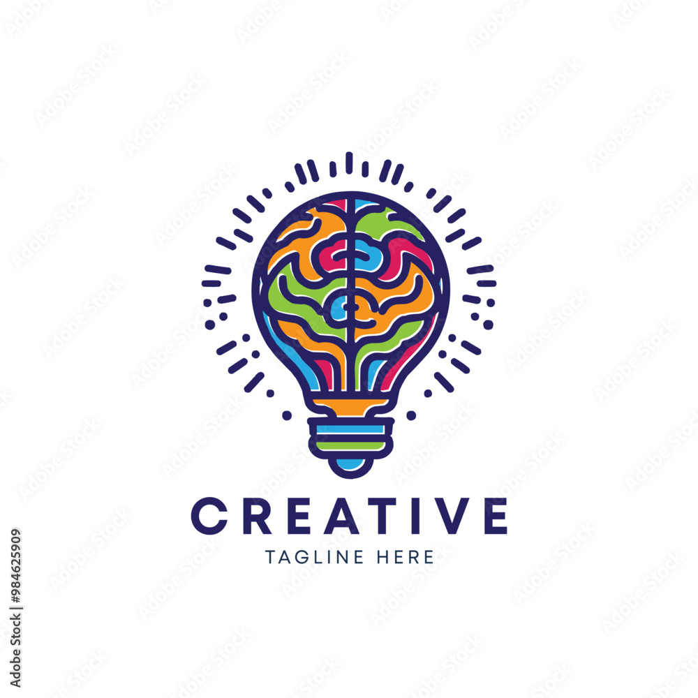 creative bulb logo design with line art style. colorful Bulb and brain logo design concept creative bulb logo design with line art style. colorful Bulb and brain logo design concept