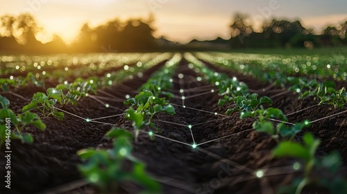 Green Plants in a Field with a Connected Network photo