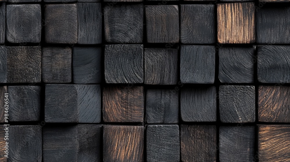 Decorative black teak wood blocks serving as background and texture elements Decorative black teak wood blocks serving as background and texture elements