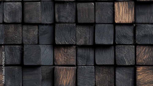 Decorative black teak wood blocks serving as background and texture elements