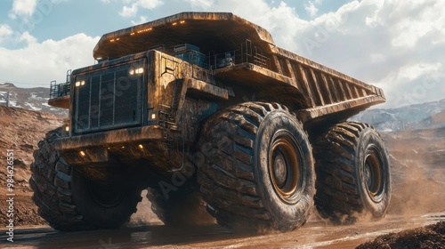 Powerful Mining Truck Traversing Rugged Terrain