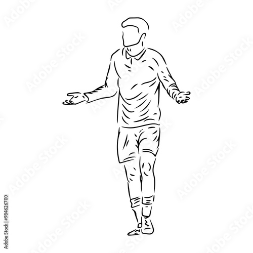 men football player standing and running celebrationline art illustration in black and white