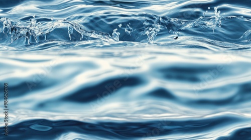 Blurred surface of blue water waves with ripples Defocused transparent calm water texture featuring splashes and bubbles Shimmering pattern created by water waves in the background